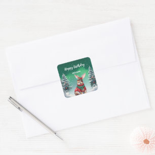 Schattige konijntje kerstboom verjaardagsfeestje m vierkante sticker
