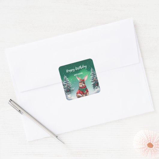 Schattige konijntje kerstboom verjaardagsfeestje m vierkante sticker (Envelop)