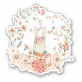 Schattige  konijntje meisje botanische bloemen roz sticker