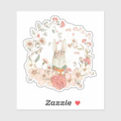 Schattige  konijntje meisje botanische bloemen roz sticker (Vel)