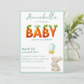 Schattige konijntje met ballon en wortels Baby sho Kaart (Staand voorkant)