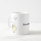 Schattige konijntje met roze bloemen aangepaste na koffiemok (Voorkant links)