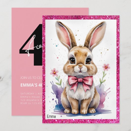 Schattige konijntje met roze strikje kaart (Voorkant / Achterkant)