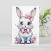 Schattige konijntje met roze strikje kaart (Staand voorkant)