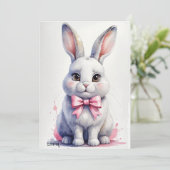 Schattige konijntje met roze strikje kaart (Staand voorkant)