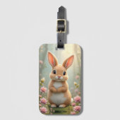 Schattige konijntje omringd door bloemen, kinder bagagelabel (Voorkant (verticaal))
