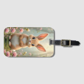 Schattige konijntje omringd door bloemen, kinder bagagelabel (Voorkant (horizontaal))