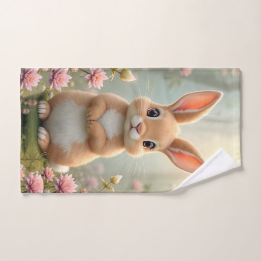 Schattige konijntje omringd door bloemen, kinder handdoek (Handdoek)