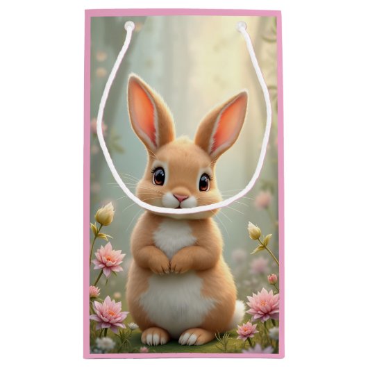 Schattige konijntje omringd door bloemen, kinder klein cadeauzakje (Achterkant)