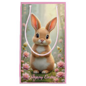 Schattige konijntje omringd door bloemen, kinder klein cadeauzakje (Voorkant)
