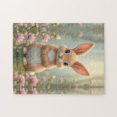 Schattige konijntje omringd door bloemen, kinder legpuzzel (Horizontaal)