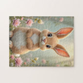 Schattige konijntje omringd door bloemen legpuzzel (Horizontaal)
