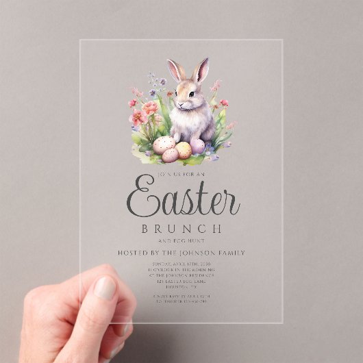 Schattige konijntje paasbrunch en eierjacht acryl uitnodigingen (Insitu (Draagbaar))