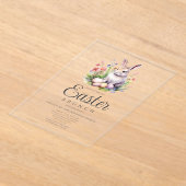 Schattige konijntje paasbrunch en eierjacht acryl uitnodigingen (Laagn)