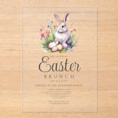 Schattige konijntje paasbrunch en eierjacht acryl uitnodigingen (Voorkant)