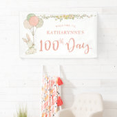 Schattige  Konijntje Rustieke Bloemen 100e Dag Spandoek (Insitu)