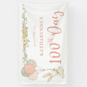 Schattige  Konijntje Rustieke Bloemen 100e Dag Spandoek (Verticaal)