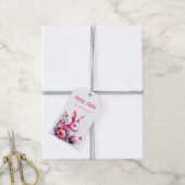 Schattige konijntje Waterverf bloemenPasen Cadeaulabel (Met Touw)