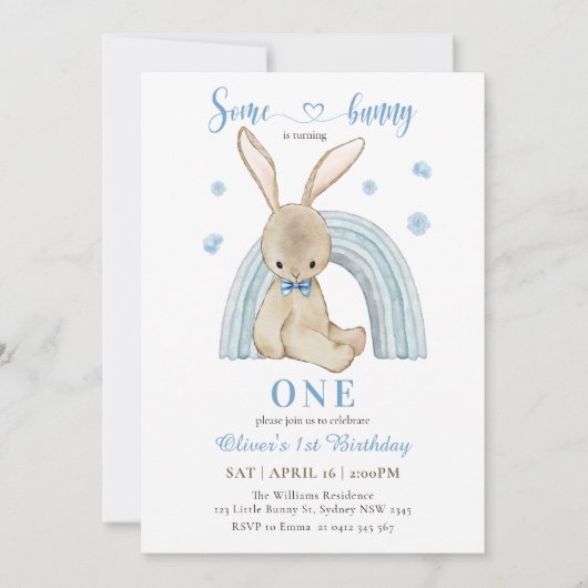 Schattige konijntje wordt eerste verjaardag van ee kaart (Voorkant)