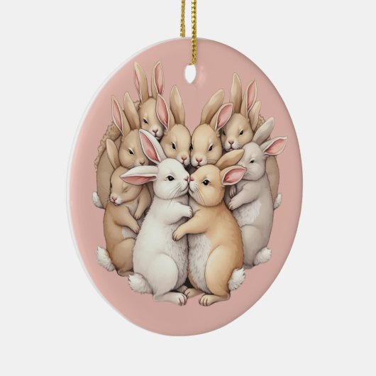 Schattige konijntjes in een gezellige pastelknuffe keramisch ornament (Rechts)