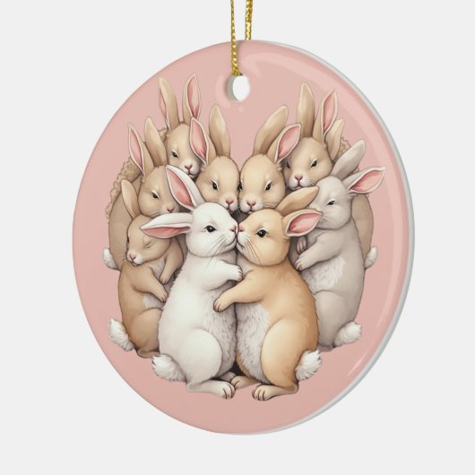 Schattige konijntjes in een gezellige pastelknuffe keramisch ornament (Links)