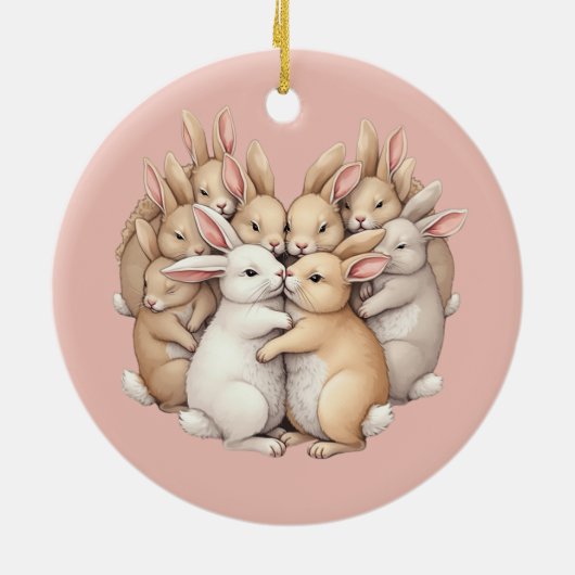 Schattige konijntjes in een gezellige pastelknuffe keramisch ornament (Achterkant)