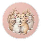 Schattige konijntjes in een gezellige pastelknuffe keramische knop (Voorkant)
