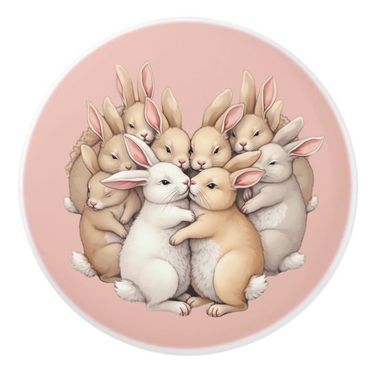 Schattige konijntjes in een gezellige pastelknuffe keramische knop (Voorkant)