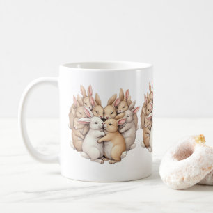 Schattige konijntjes in een gezellige pastelknuffe koffiemok