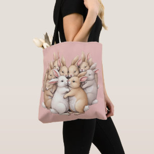 Schattige konijntjes in een gezellige pastelknuffe tote bag