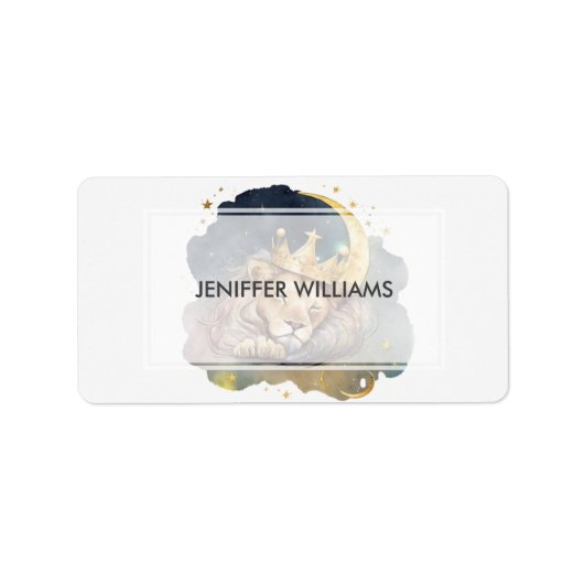 Schattige koning Leeuw Slapend Op De Maan Etiket (Voorkant)