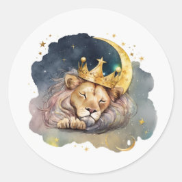 Schattige koning Leeuw Slapend Op De Maan Ronde Sticker