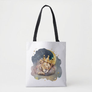 Schattige koning Leeuw Slapend Op De Maan Tote Bag