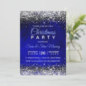 Schattige koningsblauw zilver faux glitter kerst kaart (Staand voorkant)