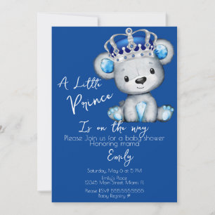 Schattige Koningsblauwe Beer Jongen Baby Shower  Kaart