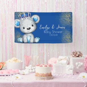 Schattige Koningsblauwe Beer Jongen Baby Shower  Spandoek