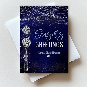 Schattige koninklijk blauwe kerstversiering briefkaart