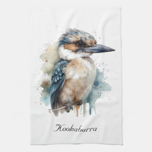 Schattige Kookaburra op een tak, op maat gemaakt Theedoek
