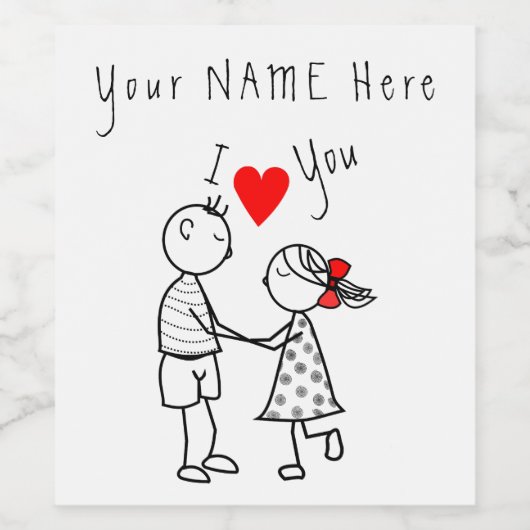 Schattige Koppel Wijnflesetiket en Aangepaste Teks Wijn Etiket (Enkel label)