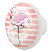 Schattige koraal perzik gestreepte flamingo keramische knop (Rechts)
