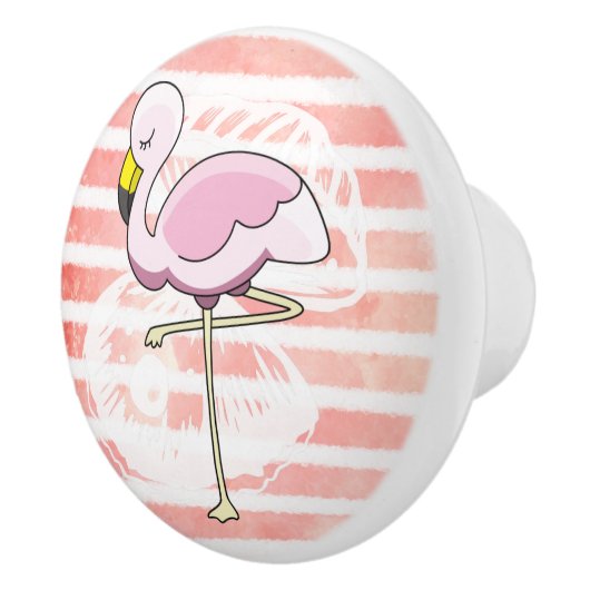 Schattige koraal perzik gestreepte flamingo keramische knop (Rechts)