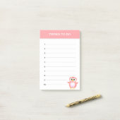 Schattige koraalroze uil & bewerkbare dingen om te post-it® notes (Op bureau)