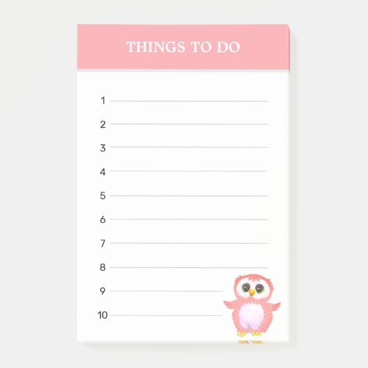 Schattige koraalroze uil & bewerkbare dingen om te post-it® notes (Voorkant)