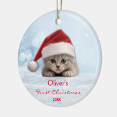 Schattige Korthaar Kat Santa Hat Paw Gepersonalise Keramisch Ornament (Links)