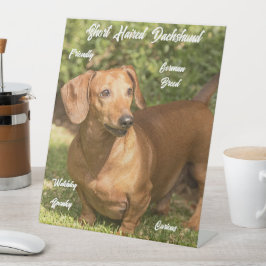 Schattige Kortharige Rode Dachshund Pestastal Bord Reclamebord Met Voetstuk