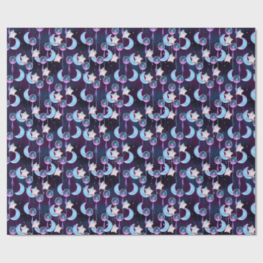 Schattige kosmisch maan- en sterrenballonpatroon cadeaupapier (Vlak)