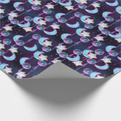 Schattige kosmisch maan- en sterrenballonpatroon cadeaupapier (Hoek)