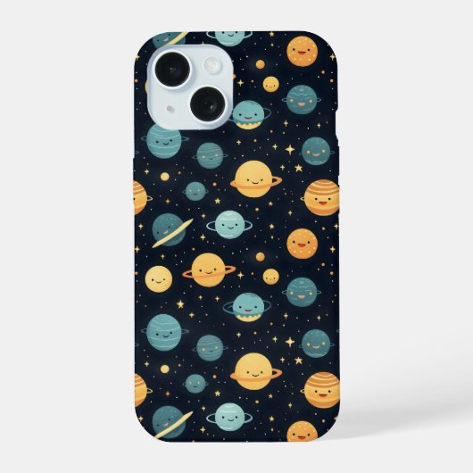 Schattige kosmospatroon iPhone 15 case (Achterkant)