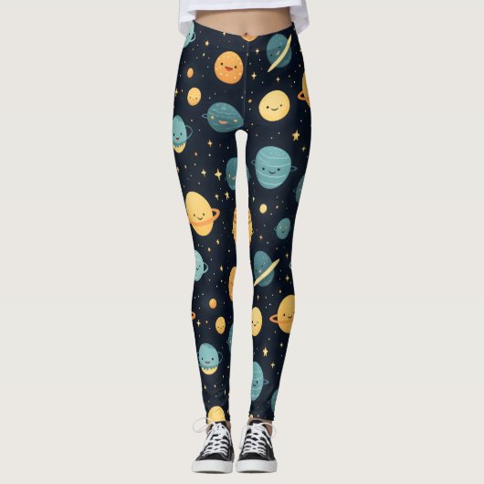 Schattige kosmospatroon leggings (Voorkant)