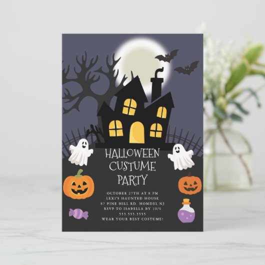 Schattige kostuum Halloween Party Kaart (Staand voorkant)